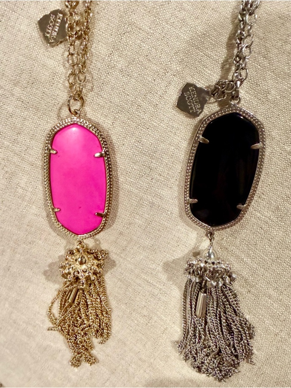 Kendra Scott Pink Ella Pendant Necklace(Gld) & Black Ella Pendant Necklace (Svr)